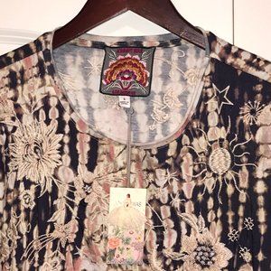 Johnny Was Embroidered Mia Short Sleeve Knit Tunic Top Size S Small NWT